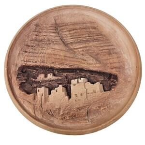 Vintage 1987 Sandra Brue Wall Hanging Western Pueblo 13 in Sandicast Round 3D